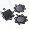 Vintage 25mm black alloy pendant trays with flower hollow edges for DIY jewelry making - Black Lace Border Style (A6-10)