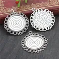 25mm antique silver alloy round pendant base with hollow floral rim for DIY jewelry making - Antique Silver Hollow Style (A3-44)