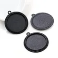 Three black 25mm round alloy bezel settings with rope edge for DIY pendant making - Black