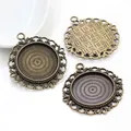 Antique bronze 25mm alloy pendant tray with decorative lace edge for DIY jewelry making - Antique Bronze Hollow Style (A3-22)