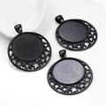 Three matte black 25mm alloy pendant base trays with star cutout for DIY jewelry making - Star Hollow Design Style (A5-25)
