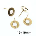 Golden stainless steel round earring studs with loop for DIY jewelry making, 10x10mm - Gold Hollow Disc Style (G1-06)
