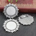 Vintage ασημένια βάση καρφίτσας ηλίανθου για DIY αξεσουάρ κοσμημάτων 25mm - Στυλ Ηλιοτροπίου με Βουρτσισμένο Φινίρισμα (D1-42)