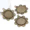 Vintage 25mm bronze flower alloy pendant trays with hollow petal edges for DIY jewelry - Antique Bronze Petal Style (A3-23)
