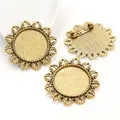 Retro gold sunflower brooch base for DIY jewelry making with 25mm tray and safety pin - Sunburst Radial Style (A3-21) / Antique Gold