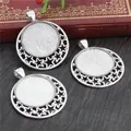 Three silver alloy 25mm round pendant bases with star hollow design for DIY jewelry - Hollow Five-Pointed Star Style (A4-21) / Silver