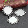 Three silver alloy pendant trays with lace edges on vintage wood background - Silver Lace Style (C4-16)