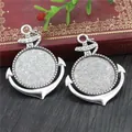 Silver anchor alloy pendant base for DIY jewelry making with 25mm inner round tray - Silver Anchor Style (A4-07)