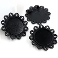 Detailed view of black 25mm brooch base with vintage openwork design and pin closure - Gothic Hollow Engraved Style (A4-17) / Black