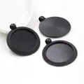 Three black 25mm round alloy pendant trays for DIY jewelry making with woven texture - Woven Texture Style (A6-35)