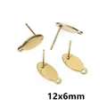 Golden oval stainless steel earring studs with loop, 12x6mm DIY jewelry supplies - Gold Oval Style (M5-29)