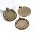25mm vintage bronze alloy cabochon pendant base with grid edge and radiant back pattern - Grid Pattern Round Style (A3-45)