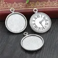 Vintage 25mm round clock alloy pendant base for DIY jewelry making in antique silver - Antique Silver