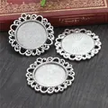 Base per ciondolo rotonda 25mm in lega argento antico con bordo in pizzo per gioielli DIY - A3-10