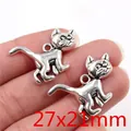 Zwei antike silberne Katzenanhänger aus Legierung für DIY-Schmuck 27x21mm - Antiksilber Laufende Katze (R4-14)