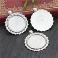 Three antique silver 25mm round pendant trays with star border for DIY jewelry making - Star Border Pendant Base Style (A3-04)