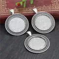 Three antique silver 25mm round alloy cabochon settings for DIY jewelry making - Horshoe Pattern Round Style (A3-50)
