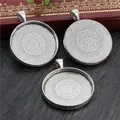 Retro silver alloy 30mm round pendant tray set for DIY necklace jewelry making - Retro Silver Dot Particle Texture Style (B7-25)
