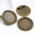 Retro bronze 30mm round alloy brooch base with braided edge and safety pin back for DIY - Antique Bronze Twist Texture Style (B7-33)