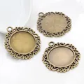 Three vintage bronze 25mm round alloy pendant trays with intricate filigree details - Bronze Vine Pattern Style (A3-07)