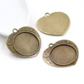 Base per ciondolo a cuore in bronzo antico con castone da 25mm per gioielli fai da te - A5-32