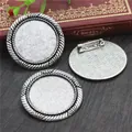 30mm vintage silver alloy brooch base trays with decorative twisted edge for DIY crafts - Antique Silver Twisted Rope Style (B6-11)