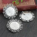 Retro 25mm silver alloy round pendant base with hollow lace edge for DIY jewelry making - Antique Silver Dot Lace Style (A3-57)