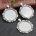 Three vintage 30mm flower alloy pendant trays in antique silver finish for DIY jewelry - Antique Silver Petal Decoration Style (B5-15)