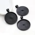 Three matte black alloy bezel trays with 30mm diameter for DIY jewelry making - Black Sunflower Spiral Pattern Style (A5-29)