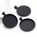 Three matte black 30mm round alloy bezel trays for DIY jewelry making accessories - Matte Black Anti-slip Grid Style (B7-14)