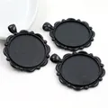 Set of three vintage matte black 30mm flower alloy pendant trays for DIY jewelry making - Matte Black Relief Pattern Style (B7-37)