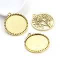 Three vintage gold 25mm round alloy bezel settings with tree texture for DIY jewelry - Antique Gold Tree Texture Style (A3-26)