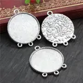 Three silver 30mm round alloy pendant trays for DIY jewelry making on wooden background - Pendant Only (Without Chain) / Antique Silver