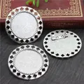 Vintage silver 30mm alloy brooch pendant base with镂空 lace for DIY jewelry making - Antique Silver Hollow Diamond Lace Style (B5-40)