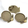 Vintage bronze heart-shaped brooch base with angel wings for DIY jewelry making - Bronze Winged Heart Style (B7-04)