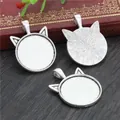 Silver cat ear pendant trays for DIY jewelry making with 25mm round bezel settings - Cat Ear Shape Style (V1-16)