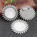 Vintage silver 30mm leaf alloy brooch base for DIY jewelry making on wooden background - Antique Silver Sunflower Petal Style (B6-09)