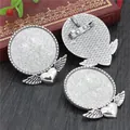 Vintage silver alloy heart brooch base with wings for DIY jewelry making and pendants - Antique Silver Winged Heart Style (B6-12)