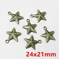 Set of six antique bronze star charms, 24x21mm pendants for DIY jewelry making - Antique Bronze Star Charm (F3-12)