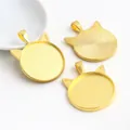 Three gold cat-shaped 25mm pendant trays for DIY jewelry making on a white background - Gold Cat Head Shape Style (V1-15)