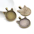 Cat shaped antique bronze alloy DIY pendant tray with 25mm inner diameter for jewelry - Cat Head Shape Style (A4-51)