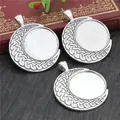 Vintage silver alloy crescent moon 25mm pendant base trays for DIY jewelry making - Celtic Knot Moon Style (A3-15)