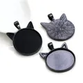 Macro detail of cat-ear alloy pendant base for DIY jewelry with textured back - Cat Ear Round Style (B4-45)