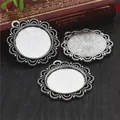 Silver hollow flower 25mm pendant base trays for DIY jewelry making set of three - A6-37