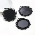 Three matte black 25mm filigree flower bezel pendant trays for DIY jewelry making - A4-29