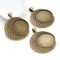 Three antique bronze crescent moon pendant bases with Celtic knotwork for DIY jewelry - Crescent Celtic Knot Style (A4-50)