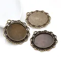 Three vintage bronze flower pattern pendant trays for DIY jewelry and gemstone settings - A3-02