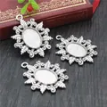 Three vintage silver oval flower alloy pendant bases for DIY jewelry making - Antique Silver Filigree Leaf Oval Base (D4-22)
