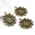 Three antique bronze oval flower pendant base settings for DIY jewelry making - Bronze Scroll Leaf Relief Oval Base (D4-09)