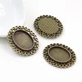 Three oval antique bronze bezel pendants with hollow lace edges for DIY jewelry making - Bronze Heart Hollow Lace Oval Base (D4-07)